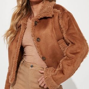 Faux Suede Sherpa lining Jacket Camel Brown cropped jacket